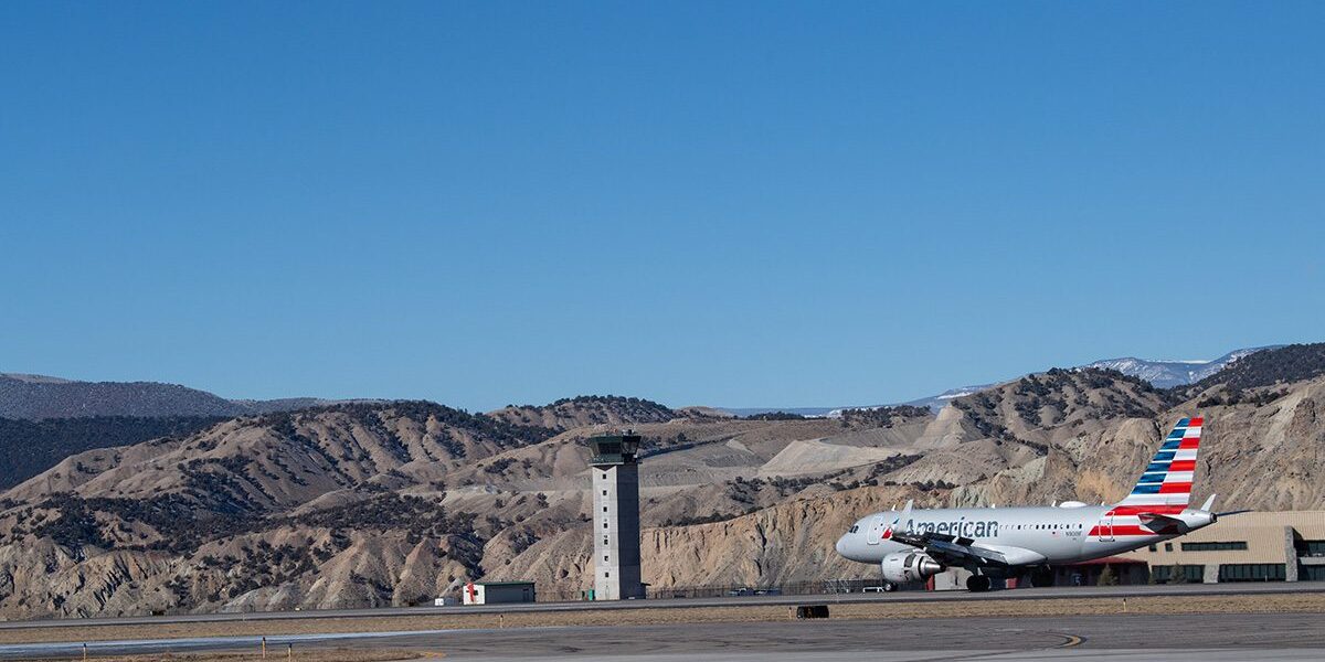 Communication tower and runway at airport